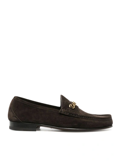 Shop Tom Ford Chain Suede Loafers In Brown