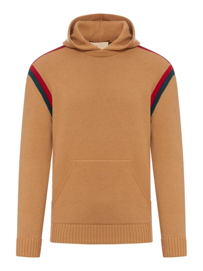 Shop Gucci Wool Sweater With Hood In Brown