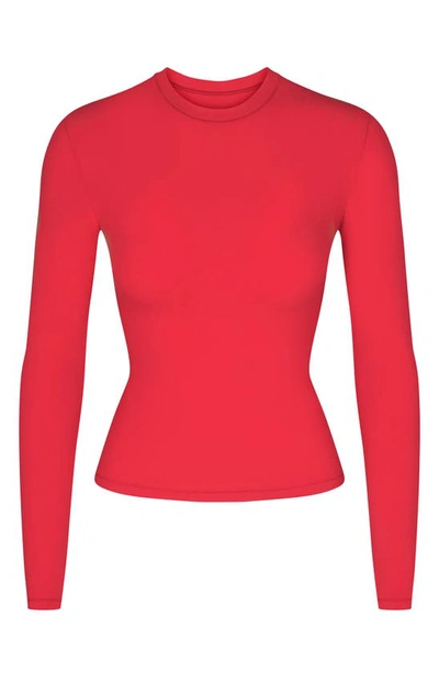 Shop Skims Stretch Jersey Long Sleeve T-shirt In Red