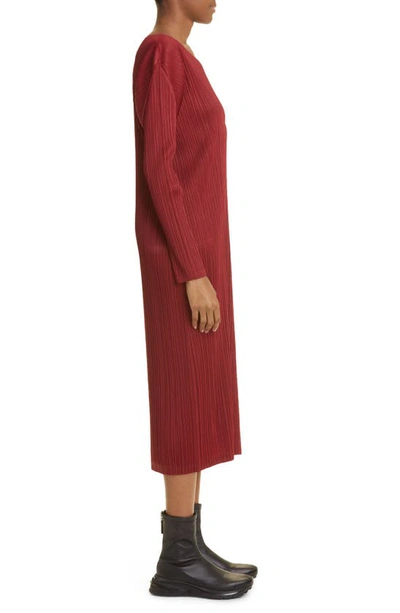 Shop Issey Miyake Monthly Colors November Pleated Long Sleeve Midi Dress In Carmine