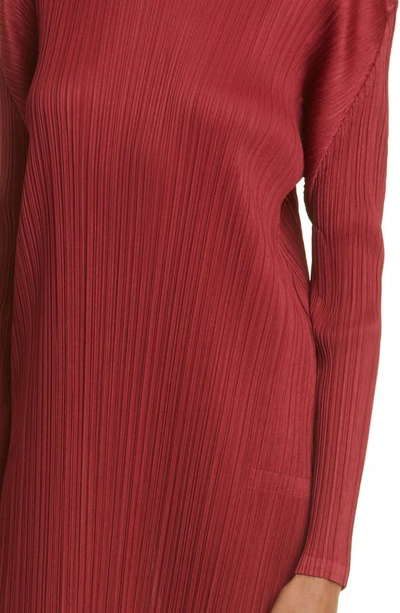 Shop Issey Miyake Pleats Please  Monthly Colors November Pleated Long Sleeve Midi Dress In Carmine