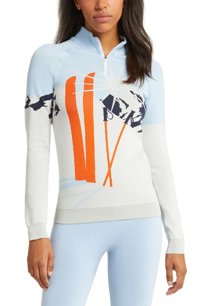 Shop Sweaty Betty Ski Mock Neck Quarter Zip Pullover Sweater In White Ski Mountain Jacquard