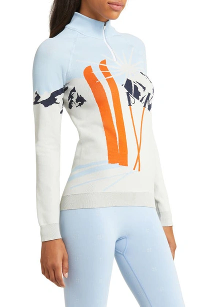 Shop Sweaty Betty Ski Mock Neck Quarter Zip Pullover Sweater In White Ski Mountain Jacquard