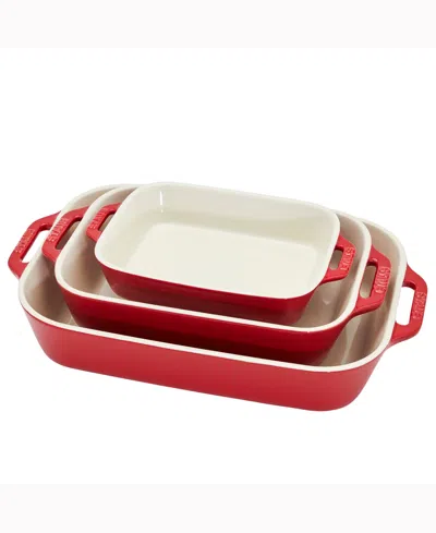 Staub 3-piece Ceramic Rectangular Baking Dish Set In Cherry