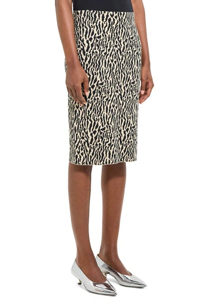 Theory Bristol Animal Print Pencil Skirt In Dark Ecru/ Black