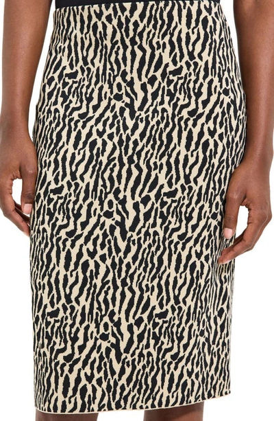 Theory Bristol Animal Print Pencil Skirt In Dark Ecru/ Black