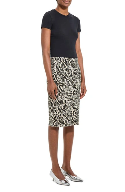 Theory Bristol Animal Print Pencil Skirt In Dark Ecru/ Black