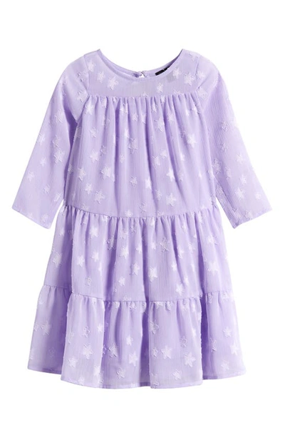 Shop Ava & Yelly Kids' Star Long Sleeve Tiered Party Dress In Lavender