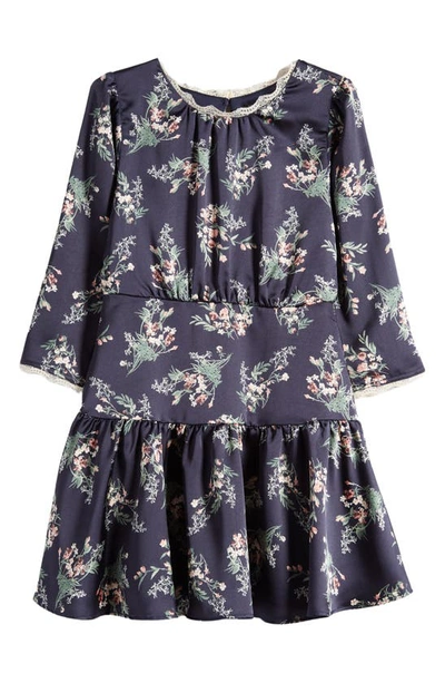 Shop Ava & Yelly Kids' Floral Long Sleeve Dress In Navy Multi