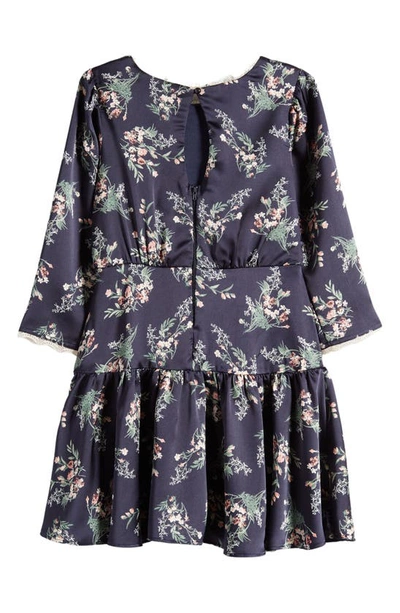Shop Ava & Yelly Kids' Floral Long Sleeve Dress In Navy Multi