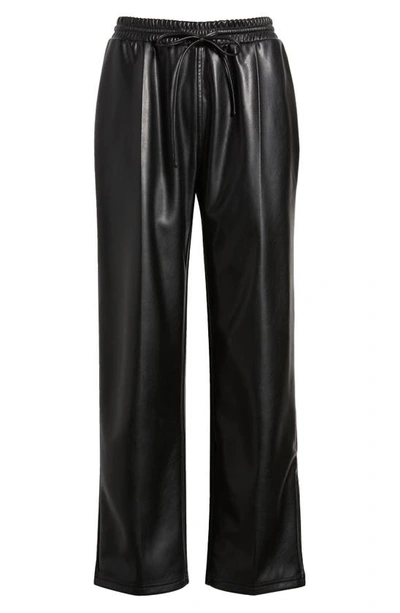Shop Open Edit Faux Leather Drawstring Track Pants In Black