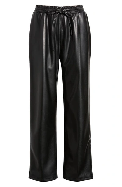 Open Edit Faux Leather Drawstring Track Pants In Black