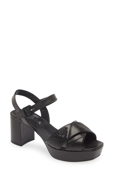 Shop Prada Diagram Quilted Leather Platform Sandal In Black