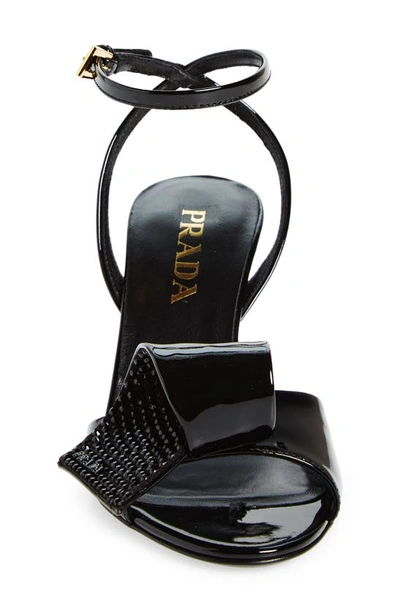 Shop Prada Crystal Detail Patent Leather Sandal In Black