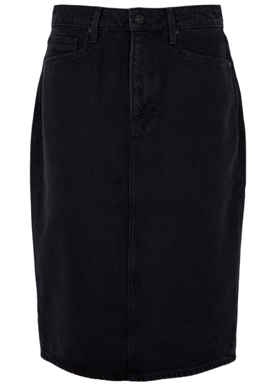 Shop Paige Siren Stretch-denim Midi Skirt In Black