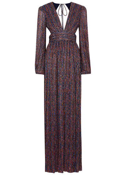 Shop Rebecca Vallance Blossom Metallic-weave Plissé Gown In Multicoloured