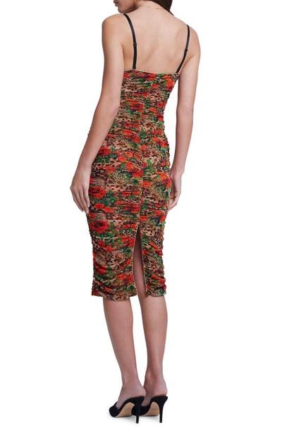 Shop L Agence Caprice Floral Ruched Dress In Burnt Red Multi Rose Leopard
