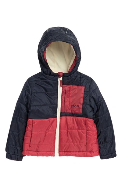 Shop Izod Kids' Reversible Hooded Zip-up Jacket In Navy