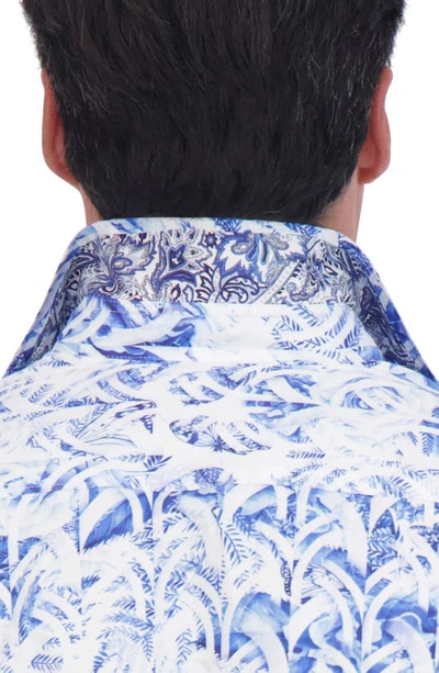 Robert Graham Abstract Frond Print Stretch Cotton Button-down Shirt In Blue