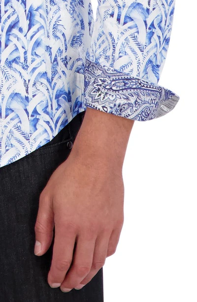 Robert Graham Abstract Frond Print Stretch Cotton Button-down Shirt In Blue
