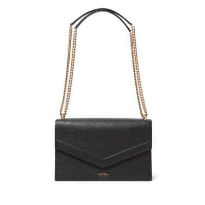 Shop Smythson Envelope Bag With Chain In Panama In Black