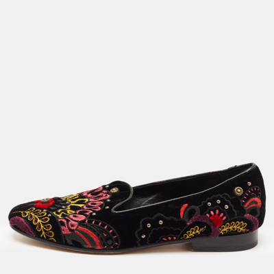 Pre-owned Etro Black Embroidered Velvet Smoking Slippers Size 37