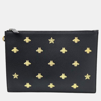 Pre-owned Gucci Black Leather Clutch (495066)