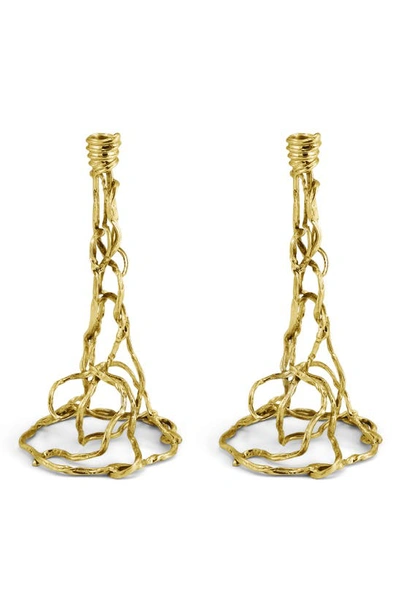 Shop Michael Aram Set Of 2 Wisteria Candleholders In Gold