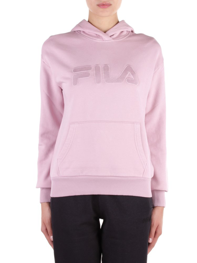 Shop Fila Logo Patch Sleeved Hoodie In Pink