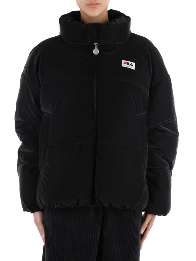 Shop Fila Logo Patch Zip Up Puffer Jacket In Black
