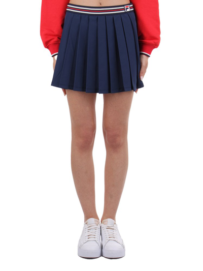 Shop Fila Logo Waistband Pleated Mini Skirt In Navy