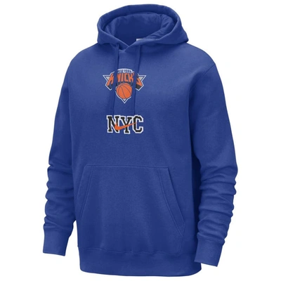 Shop Nike Blue New York Knicks 2023/24 City Edition Essential Club Pullover Hoodie