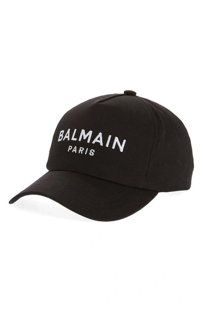 Shop Balmain Logo Embroidered Cotton Baseball Cap In Black/ White