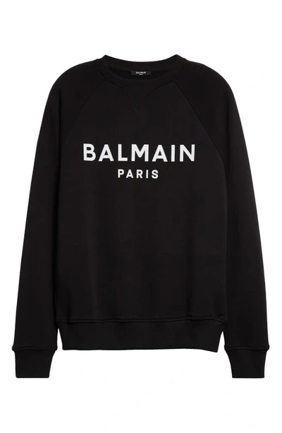 Shop Balmain Logo Raglan Sleeve Organic Cotton Sweatshirt In Black/ White