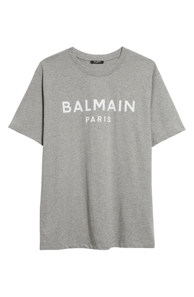 Shop Balmain Organic Cotton Logo Graphic T-shirt In Mottled Grey/ White