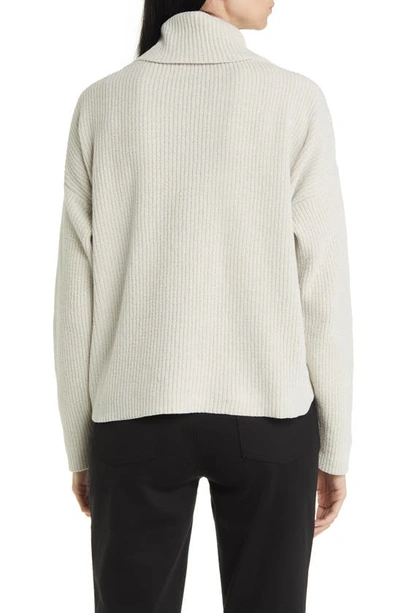 Shop Eileen Fisher Ribbed Organic Cotton Chenille Turtleneck Sweater In Bone