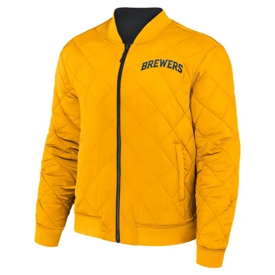 Shop Darius Rucker Collection By Fanatics Black/gold Milwaukee Brewers Reversible Full-zip Bomber Jacket
