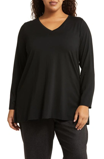 Shop Eileen Fisher Long Sleeve V-neck Tunic Top In Black