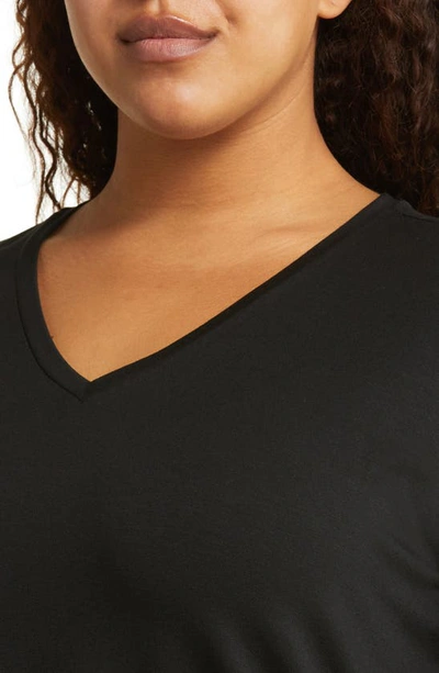 Shop Eileen Fisher Long Sleeve V-neck Tunic Top In Black
