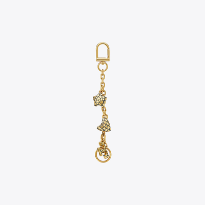 Shop Tory Burch Charm Key Ring In Rolled Gold