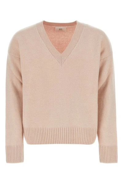 Shop Ami Alexandre Mattiussi Ami Man Antiqued Pink Wool Blend Sweater