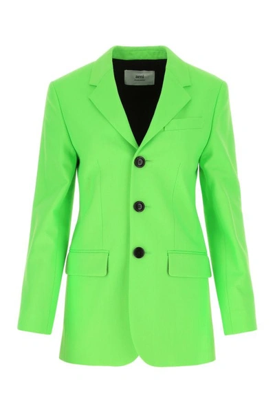 Shop Ami Alexandre Mattiussi Ami Woman Fluo Green Wool And Acrylic Blazer