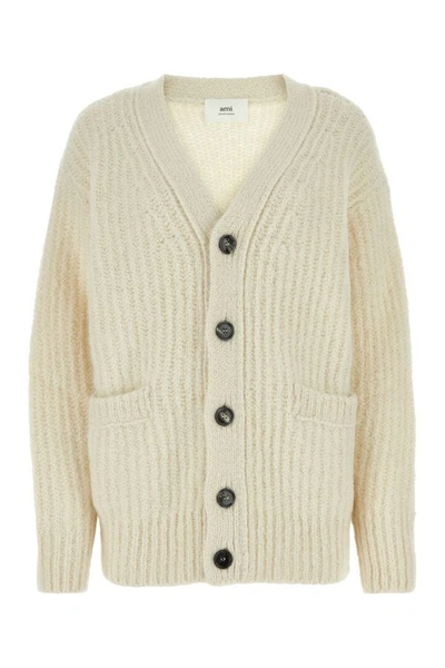 Shop Ami Alexandre Mattiussi Ami Woman Ivory Alpaca Blend Cardigan In Brown