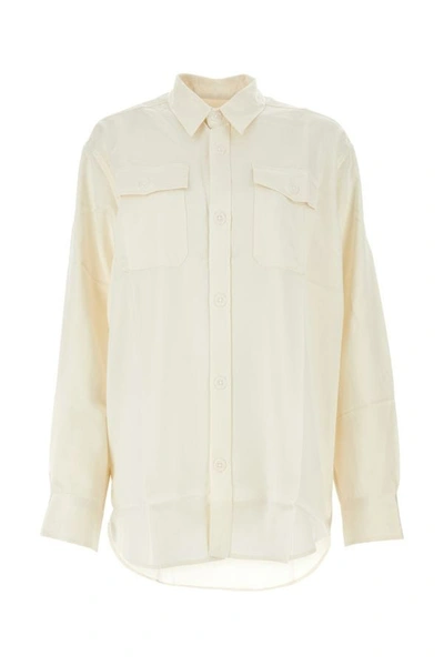 Shop Ami Alexandre Mattiussi Ami Woman Ivory Cupro Blend Shirt In White