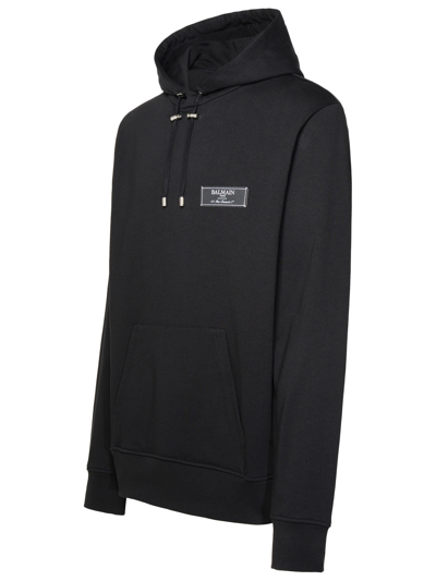 Shop Balmain Man Black Cotton Hoodie