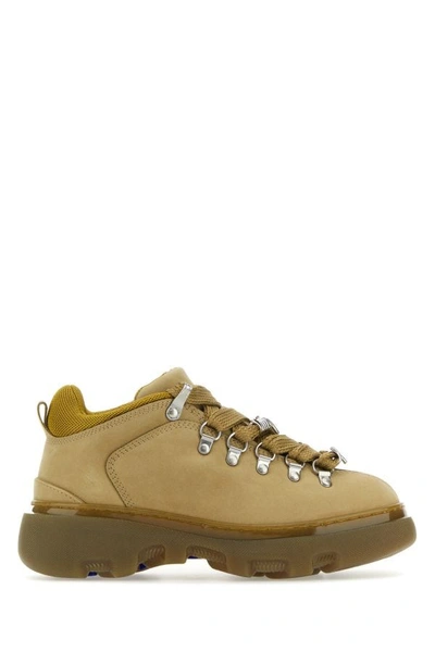 Shop Burberry Woman Biscuit Leather Sneakers In Brown