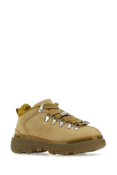 Shop Burberry Woman Biscuit Leather Sneakers In Brown