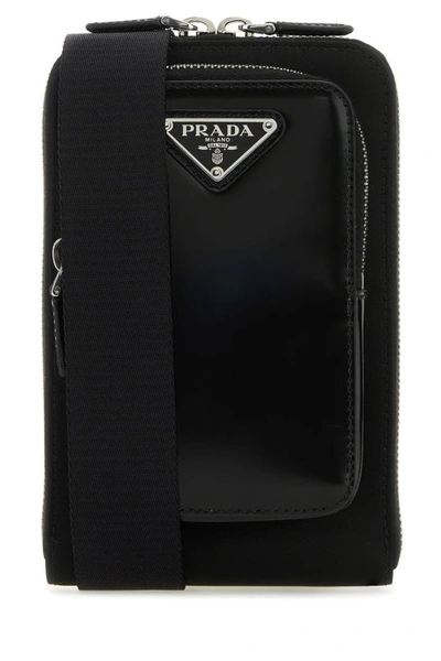 Shop Prada Man Black Nylon And Leather Phone Case