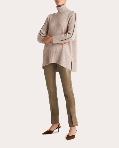 Shop Loop Cashmere Women's Contrast-trim Turtleneck Sweater In Brown