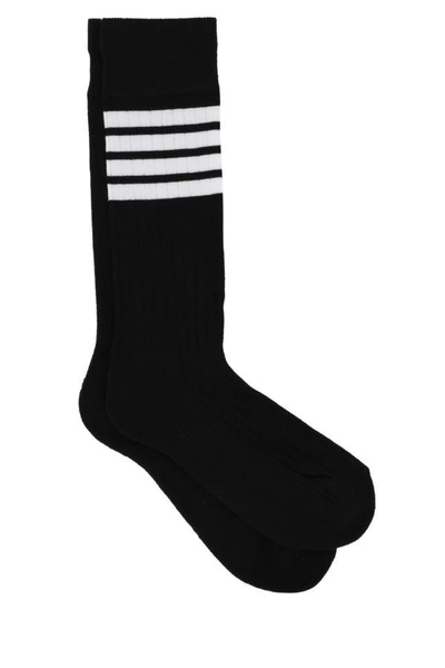 Shop Thom Browne Man Black Stretch Cotton Blend Socks